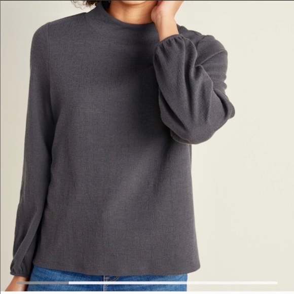 navy mock neck top